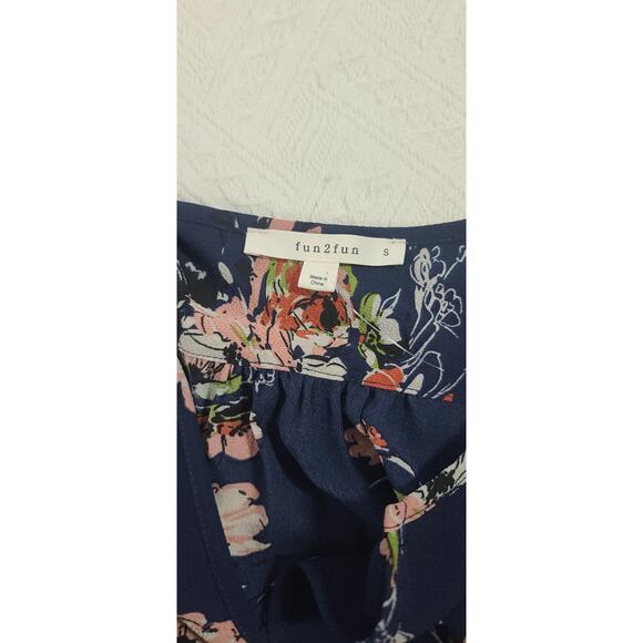 Fun 2 Fun Navy Kenmore fairy floral long sleeve blouse Size Small whimsy office - Picture 8 of 9